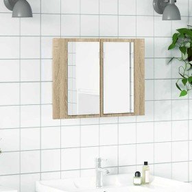 Armario espejo de baño LED acrílico roble Sonoma 60x12x45 cm