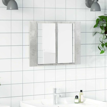Armario espejo baño luz LED acrílico gris hormigón 60x12x45 cm