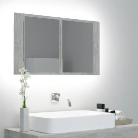Armario espejo baño luz LED acrílico gris hormigón 80x12x45 cm