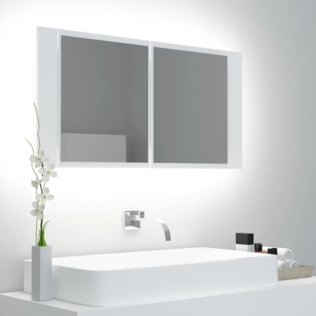 Armario espejo de baño con luz LED acrílico blanco 90x12x45 cm en Tocadores de baño | Comprar online en Foro24