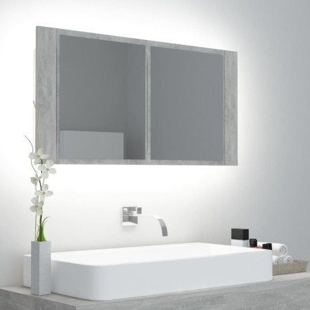 Armario espejo baño luz LED acrílico gris hormigón 90x12x45 cm en Tocadores de baño | Comprar online en Foro24