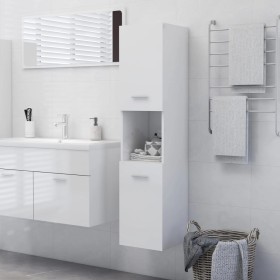 Armario de baño madera contrachapada blanco brillo 30x30x130 cm en Tocadores de baño | Comprar online en Foro24