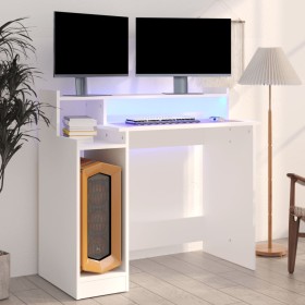 Escritorio con luz LED madera contrachapada blanco 97x45x90 cm Escritorio con luz LED madera contrachapada blanco 97x45x90 cm