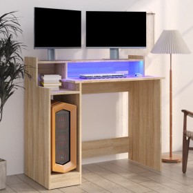 Escritorio con LED madera contrachapada roble sonoma 97x45x90cm Escritorio con LED madera contrachapada roble sonoma 97x45x90cm