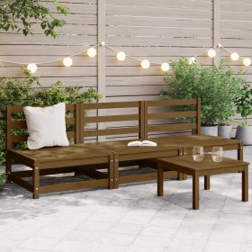 Sofás centrales de jardín 3 uds madera maciza pino marrón miel