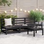Sofás central de jardín 3 unidades negro madera maciza de pino