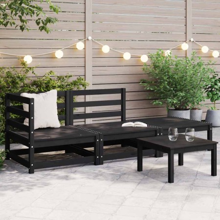 Juego de muebles de jardín 3 piezas negro madera maciza de pino