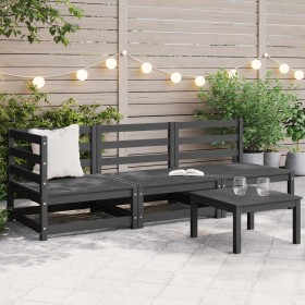 Muebles de jardín 3 piezas gris madera de pino maciza Muebles de jardín 3 piezas gris madera de pino maciza