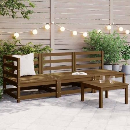 Muebles de jardín 3 piezas marrón miel madera maciza de pino