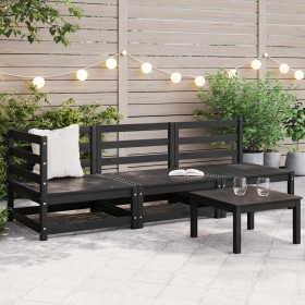 Juego de muebles de jardín 3 piezas negro madera maciza de pino Juego de muebles de jardín 3 piezas negro madera maciza de pino