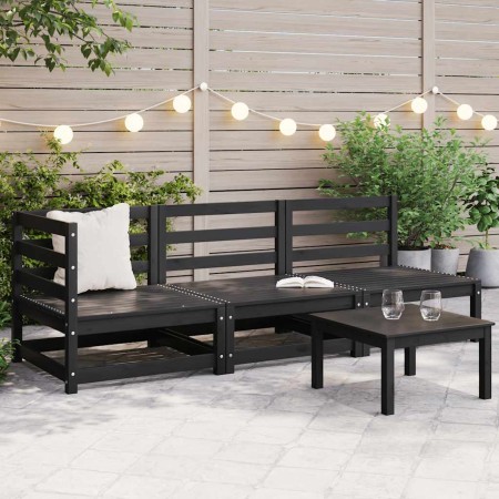 Juego de muebles de jardín 3 piezas negro madera maciza de pino