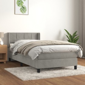 Cama box spring con colchón terciopelo gris claro 90x190 cm