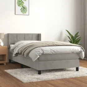 Box spring bed with light gray velvet mattress 90x190 cm by vidaXL, Beds and slatted bases - Ref: Foro24-3130937, Price: 294,...