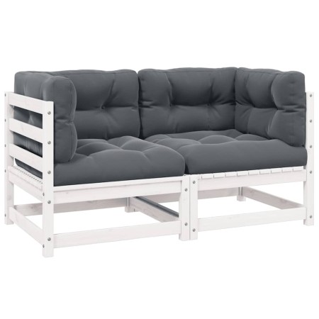 Sofá de jardín 2 plazas con cojines blanco madera maciza pino en Sofás modulares de exterior | Comprar online en Foro24