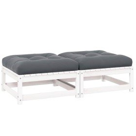 Taburetes de jardín con cojines blanco 2 uds madera maciza pino Taburetes de jardín con cojines blanco 2 uds madera maciza pino