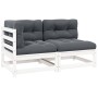 Set de muebles de jardín 2 pzas con cojines madera pino blanco