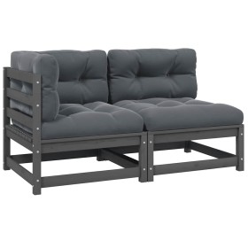 Set de muebles de jardín 2 pzas con cojines madera pino gris Set de muebles de jardín 2 pzas con cojines madera pino gris