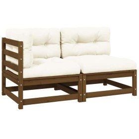 Set de muebles de jardín 2 pzas cojines madera pino marrón miel Set de muebles de jardín 2 pzas cojines madera pino marrón miel