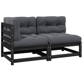 Set de muebles de jardín 2 pzas con cojines madera pino negro Set de muebles de jardín 2 pzas con cojines madera pino negro