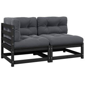 Set de muebles de jardín 2 pzas con cojines madera pino negro Set de muebles de jardín 2 pzas con cojines madera pino negro