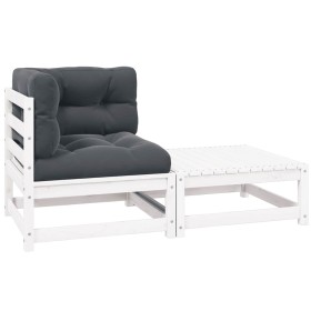 Set de muebles de jardín 2 pzas con cojines madera pino blanco