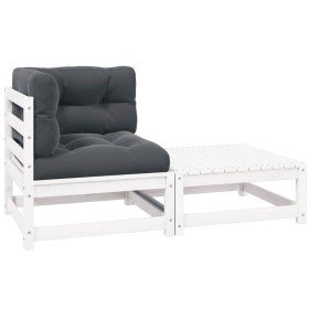 Set de muebles de jardín 2 pzas con cojines madera pino blanco Set de muebles de jardín 2 pzas con cojines madera pino blanco