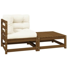 Set de muebles de jardín 2 pzas cojines madera pino marrón miel Set de muebles de jardín 2 pzas cojines madera pino marrón miel