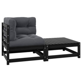 Set de muebles de jardín 2 pzas con cojines madera pino negro Set de muebles de jardín 2 pzas con cojines madera pino negro