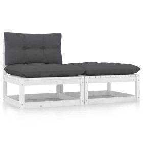 Set de muebles de jardín 2 pzas con cojines madera pino blanco Set de muebles de jardín 2 pzas con cojines madera pino blanco