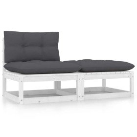 Set de muebles de jardín 2 pzas con cojines madera pino blanco Set de muebles de jardín 2 pzas con cojines madera pino blanco