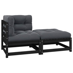 Set de muebles de jardín 2 pzas con cojines madera pino negro Set de muebles de jardín 2 pzas con cojines madera pino negro