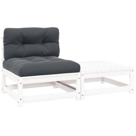 Set de muebles de jardín 2 pzas con cojines madera pino blanco Set de muebles de jardín 2 pzas con cojines madera pino blanco