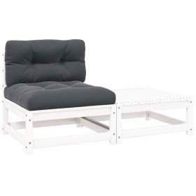 Set de muebles de jardín 2 pzas con cojines madera pino blanco Set de muebles de jardín 2 pzas con cojines madera pino blanco