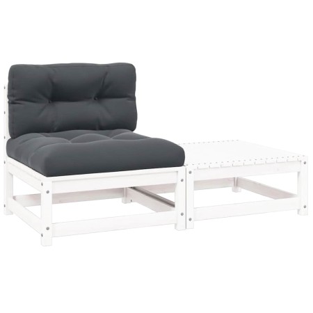 Set de muebles de jardín 2 pzas con cojines madera pino blanco