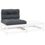 Set de muebles de jardín 2 pzas con cojines madera pino blanco