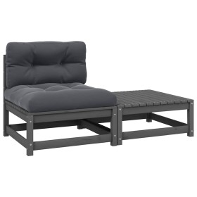 Set de muebles de jardín 2 pzas con cojines madera pino gris Set de muebles de jardín 2 pzas con cojines madera pino gris