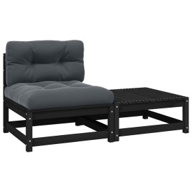 Set de muebles de jardín 2 pzas con cojines madera pino negro Set de muebles de jardín 2 pzas con cojines madera pino negro