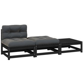 Set de muebles de jardín 3 pzas con cojines madera pino negro Set de muebles de jardín 3 pzas con cojines madera pino negro