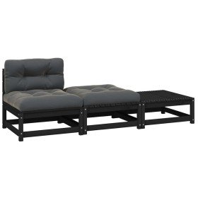 Set de muebles de jardín 3 pzas con cojines madera pino negro