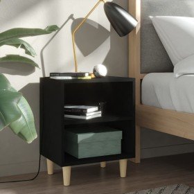 Mesitas de noche 2 uds patas madera maciza negras 40x30x50 cm Mesitas de noche 2 uds patas madera maciza negras 40x30x50 cm
