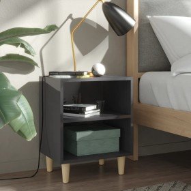Mesitas de noche con patas de madera gris brillo 40x30x50 cm Mesitas de noche con patas de madera gris brillo 40x30x50 cm