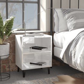 Mesita de noche con patas de metal blanco brillo 40x30x50 cm Mesita de noche con patas de metal blanco brillo 40x30x50 cm