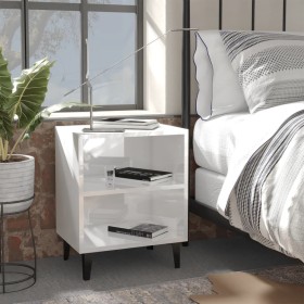 Mesitas de noche patas metal 2 uds blanco brillo 40x30x50 cm Mesitas de noche patas metal 2 uds blanco brillo 40x30x50 cm