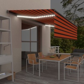 Toldo retráctil manual con persiana y LED naranja y marrón 5x3m