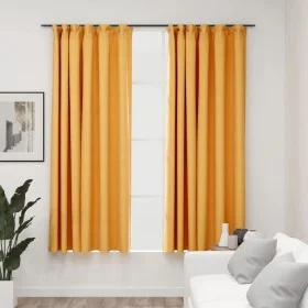 Blackout curtains hooks linen look 2 pcs yellow 140x175 cm by vidaXL, Curtains and curtains - Ref: Foro24-321196, Price: 36,6...