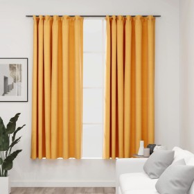 Cortinas opacas ganchos look de lino 2 pzas amarillo 140x175 cm