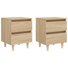 Mesitas de noche 2 uds patas de madera roble Sonoma 40x35x50 cm Mesitas de noche 2 uds patas de madera roble Sonoma 40x35x50 cm