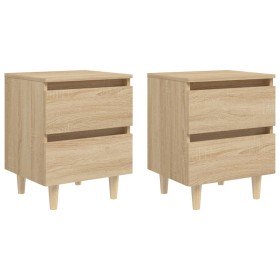 Mesitas de noche 2 uds patas de madera roble Sonoma 40x35x50 cm Mesitas de noche 2 uds patas de madera roble Sonoma 40x35x50 cm