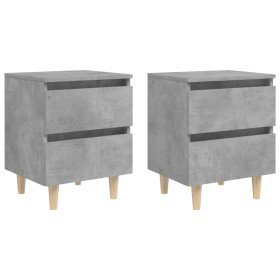 Mesitas de noche con patas 2 uds madera pino gris 40x35x50 cm Mesitas de noche con patas 2 uds madera pino gris 40x35x50 cm