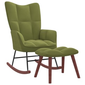 Silla mecedora con reposapiés terciopelo verde claro